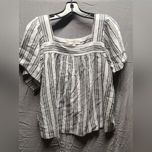 White Black Square Neck Circular Cap Sleeve Size M